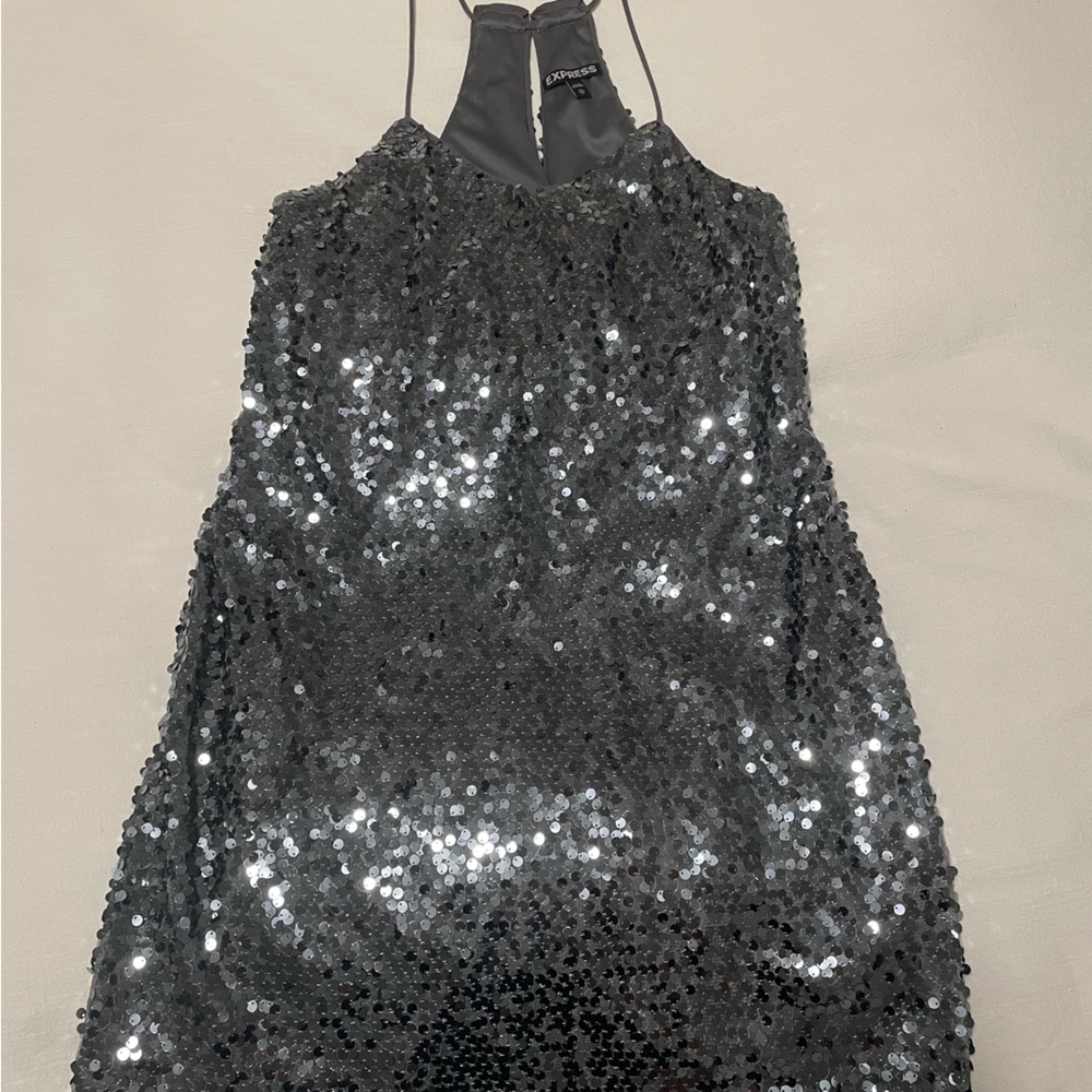 Sequin Dress - Silver - Express